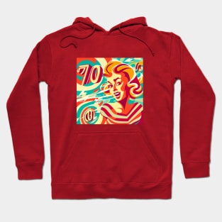 Abstract retro illustration of a girl in the style of the 70's on a multicolored background Hoodie